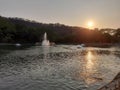 Sunset pictures with fountain lake in the evening