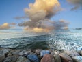 Sea sunset colorful  sky  cloudy  reflection in water skyline,  light reflection on seawater, gold summer Royalty Free Stock Photo