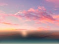 Sunset pink and blue sky clouds at sea water reflection beautiful landscape background summer nature