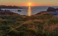 Sunset on the Pink Granite Coast, France. Royalty Free Stock Photo