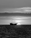 Sunset Pirate Ship Ocean Fantasy Black And White Vertical Royalty Free Stock Photo