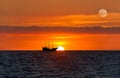 Sunset Pirate Ship Ocean Fantasy Royalty Free Stock Photo