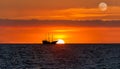 Sunset Pirate Ship Ocean Fantasy Royalty Free Stock Photo