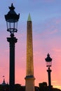 Sunset in Place de la Concorde square, Paris, France Royalty Free Stock Photo