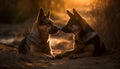 Sunset playtime two cute pups enjoy nature generated by AI