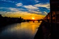 Sunset in Ponte alla Carraia alla Carraia Bridge through Arno