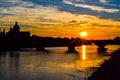 Sunset in Ponte alla Carraia alla Carraia Bridge through Arno