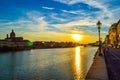 Sunset in Ponte Amerigo Vespucci Amerigo Vespucci Bridge throu Royalty Free Stock Photo