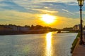 Sunset in Ponte Amerigo Vespucci Amerigo Vespucci Bridge throu Royalty Free Stock Photo