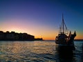 Sunset at the port of Chania, Crete, Greece. Royalty Free Stock Photo