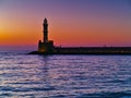 Sunset at the port of Chania, Crete, Greece. Royalty Free Stock Photo