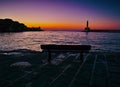 Sunset at the port of Chania, Crete, Greece. Royalty Free Stock Photo