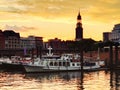 Sunset in the port of hamburg Royalty Free Stock Photo