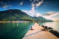 Sunset at Port Valais town with Swiss Alps near Montreux, Switzerland, Europe