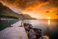 Sunset at Port Valais town with Swiss Alps near Montreux, Switzerland, Europe Royalty Free Stock Photo