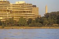 Sunset on the Potomac River, Watergate Building and the National Monument, Washington, DC Royalty Free Stock Photo