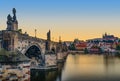 Sunset of Prague Castle and Charles Bridge Royalty Free Stock Photo