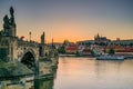 Sunset of Prague Castle and Charles Bridge Royalty Free Stock Photo