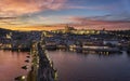 Sunset in Prague overlooking The Charles bridge Royalty Free Stock Photo