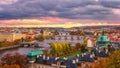 Prague, panoramic view to the historical bridges, old town and Vltava river from popular view point in Letna park, Czech Republic Royalty Free Stock Photo