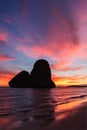 Sunset on Pranang beach. Railay , Krabi Province Thailand