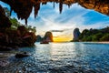 Sunset on Pranang beach. Railay , Krabi Province Thailand