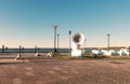 Sunset on promenad at beach Reidi tee in Tallinn on horizon Baltic sea water ,nautical symbols