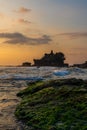 Sunset from  Pura Tanah Lot Temple with the sea. Royalty Free Stock Photo