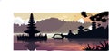 sunset at Pura Ulun Danu Bratan temple in Bali print vector