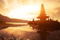 Sunset in Pura Ulun Danu Bratan temple in Bali Royalty Free Stock Photo