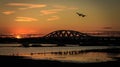 Sunset at railroadbridge Royalty Free Stock Photo