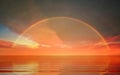 Sunset Rainbow at pink sunset pink and  blue sky  ,fluffy clouds skyline beautiful landscape background   summer  nature Royalty Free Stock Photo