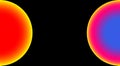 Sunset and rainbow projector lamps light on black background. Neon gradient circle overlay. Dark banner with copy space