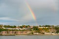 Sunset with rainbow view of the Levis city and St Lawrence River