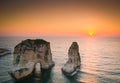 Sunset in RawchÃÂ© - Lebanon, one of the postcards of Beirut Royalty Free Stock Photo