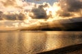 Sunset with rays in Lavena village on Taveuni Island, Fiji Royalty Free Stock Photo