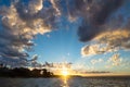 Sunset with rays and round cloudscape at Cowes, Phillip Island, Australia Royalty Free Stock Photo