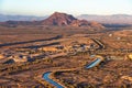 Sunset on Red Mountain in east Mesa, aerial view from above the south canal looking from the southwest to the northeast Royalty Free Stock Photo