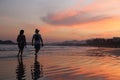 Sunset with red sky on the beach. Riviera beach, Bertioga, Brazil