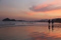 Sunset with red sky on the beach. Riviera beach, Bertioga, Brazil Royalty Free Stock Photo