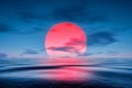 Sunset red sun calm blue sea with sun through nature horizon over the water with a cloudy sky Royalty Free Stock Photo
