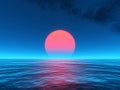 Sunset red sun calm blue sea with sun through nature horizon over the water with a cloudy sky Royalty Free Stock Photo