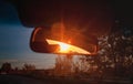 Sunset red sunbeams in a salon inside rearview mirror of a car. Close-up, blur Royalty Free Stock Photo