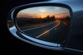 Sunset Reflected in Car Side View Mirror Royalty Free Stock Photo