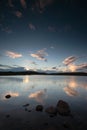 Sunset reflected in remote loch in Scotland