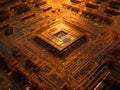 Sunset Reflected on Silicon: Microchip Close-Up