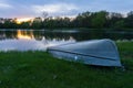 Sunset reflecting on a pond Royalty Free Stock Photo