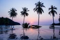 Sunset reflecting on the water surface foreground with coconut trees area ao bang bao at Koh kood island is a district of Trat Royalty Free Stock Photo