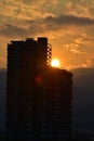 Sunset reflection in building