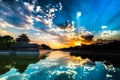 Beijing, China - JUL 11, 2014: Sunset at Forbidden City Moat, Co